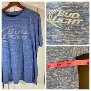 Bud Light T Shirt XL Marled Blue Light Soft‎ Distressed Old Basic Retro